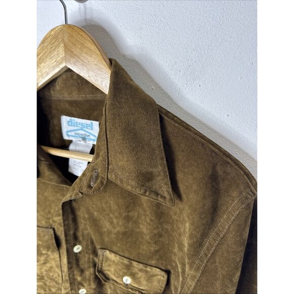 Vintage 90s Y2K Diesel Supershirt Brown Velour Button Up Long Sleeve Italy Men L - Picture 3 of 8